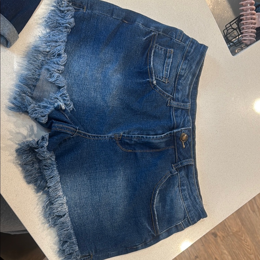 Denim Frayed Hem Women's Shorts